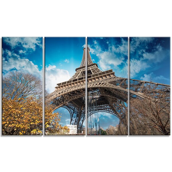 Paris Eiffel Tower And Blue Paris Sky View On Canvas 4 Pieces Print